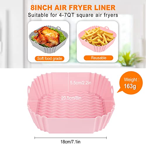 Boribim 2 PCS Square Silicone Air Fryer Liners - 8 Inch Air Fryer Reusable Liners - Kitchen Accessories - AirFryer Inserts for 4 to 7 QT Oven Microwave Accessories (Grey + Pink) - Image 2