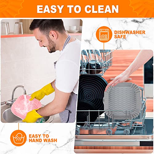 Boribim 2 PCS Square Silicone Air Fryer Liners - 8 Inch Air Fryer Reusable Liners - Kitchen Accessories - AirFryer Inserts for 4 to 7 QT Oven Microwave Accessories (Grey + Pink) - Image 4