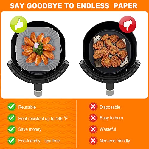 Boribim 2 PCS Square Silicone Air Fryer Liners - 8 Inch Air Fryer Reusable Liners - Kitchen Accessories - AirFryer Inserts for 4 to 7 QT Oven Microwave Accessories (Grey + Pink) - Image 3