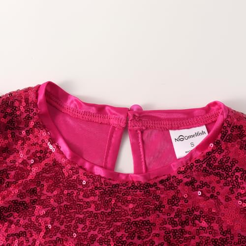 Noomelfish Girls Short Sleeve Sequin Shirts Party Glitter Sparkly Tops Blouse, Hot Pink, Size 11-12 Years - Image 5