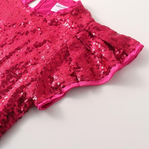 Noomelfish Girls Short Sleeve Sequin Shirts Party Glitter Sparkly Tops Blouse, Hot Pink, Size 11-12 Years - Image 4