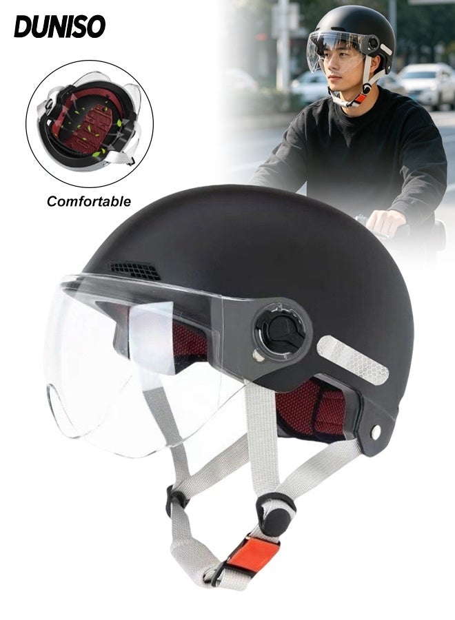 DUNISO Open Face Helmet, Breathable Motorcycle Half Helmet，Scooter Helmet With Adjustable Goggles,With Lock Buckle，Removable And Washable Lining, Adjustable Head Circumference Size，Shock And Fall Resistant, Suitable For Both Men And Women - Image 1