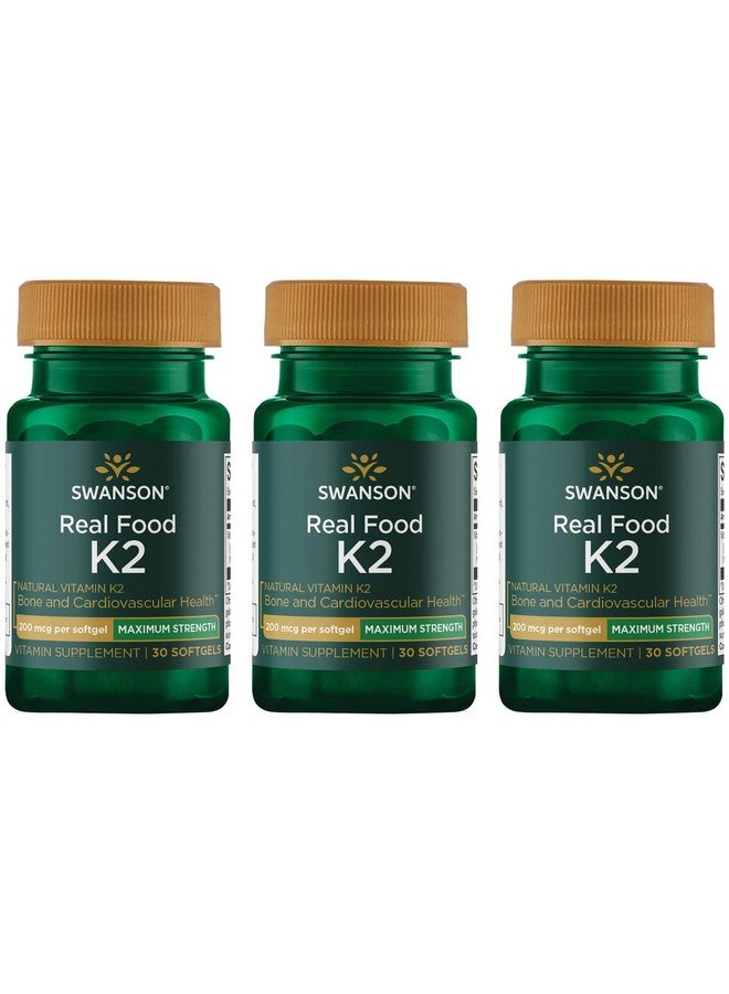 Swanson Maximum Strength Vitamin K2 (Menaquinone-7)-Vitamin Supplement Supporting Cardiovascular and Bone Health-Made from Japanese Natto to Help Regulate Calcium (30 Softgels, 200mcg Each) (3 Pack) - Image 1
