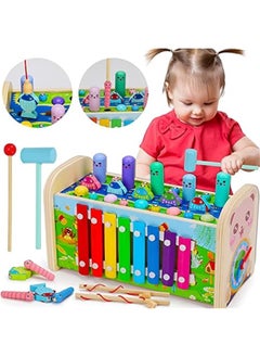 DURKU Montessori Educational Hammering Pounding Toy Set - Wooden Fishing Game Xylophone for 1-4 Year Olds - Sensory Development, Fine Motor Skills - Toddler Activities, Great Gifts  - Image 1