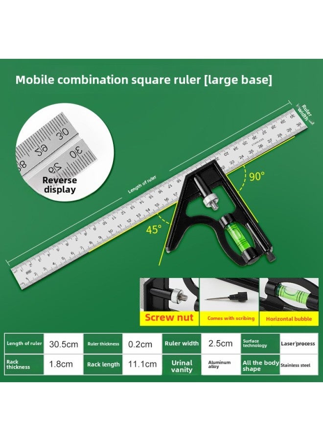 Stainless Steel Angle Ruler 90 Degrees Thick Multi-function Straight Angle Ruler Woodworking Marking Special Measuring Ruler Movable Angle Ruler Wholesale-Model:"Big Base" Combination Square - Image 1