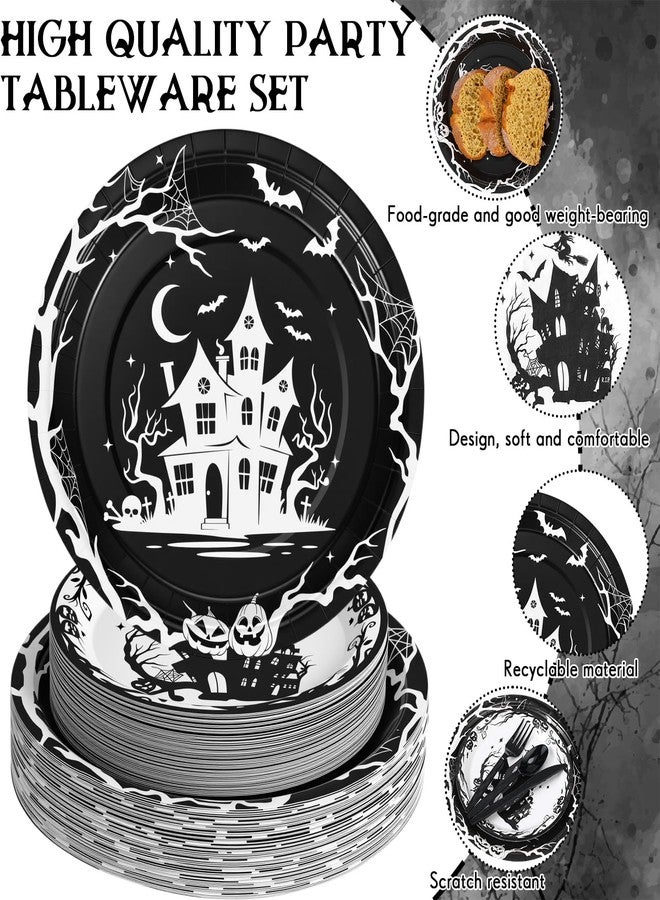 Maxdot 500 Pcs Halloween Party Supplies Spooky House Plates Cups Napkins and Cutlery Set Disposable Halloween Party Tableware Set for Day of the Dead Ghost Birthday Decoration Serves 50 Guests - Image 3