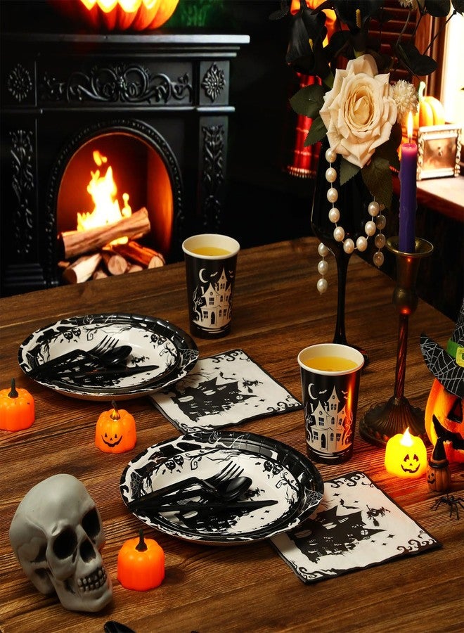 Maxdot 500 Pcs Halloween Party Supplies Spooky House Plates Cups Napkins and Cutlery Set Disposable Halloween Party Tableware Set for Day of the Dead Ghost Birthday Decoration Serves 50 Guests - Image 5