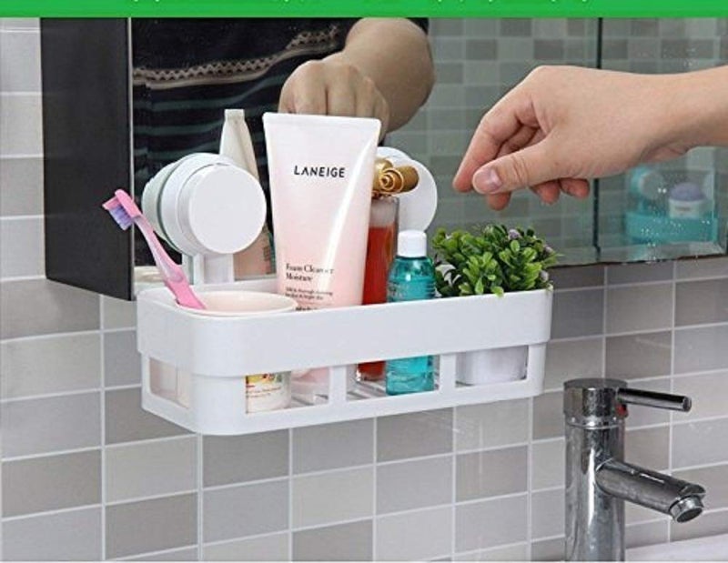 param Fiber Bath and Kitchen Storage Shelf with Suction Cup Mounting for Keeping Toiletries (Multicolour) - Image 5