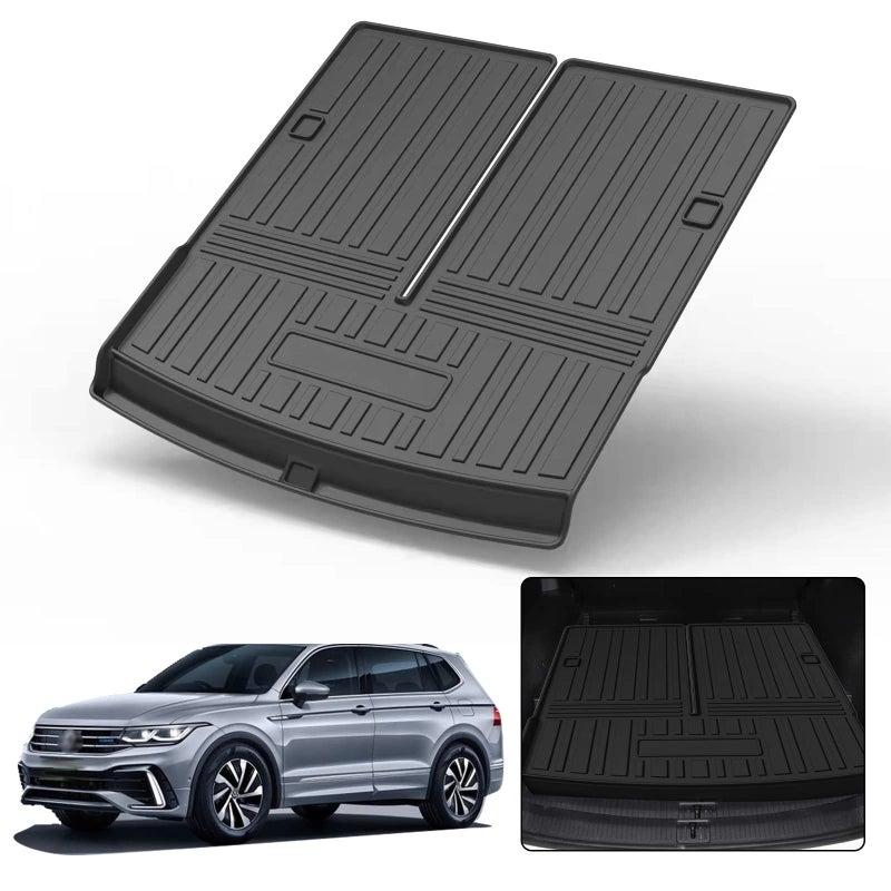 Elsetyler Cargo Liner for Volkswagen VW Tiguan 20182022 2023 2024 Behind 2nd Row 7 Seats Black TPO All Weather Heavy Duty Waterproof Rear Cargo Tray Trunk Floor Mat Protector