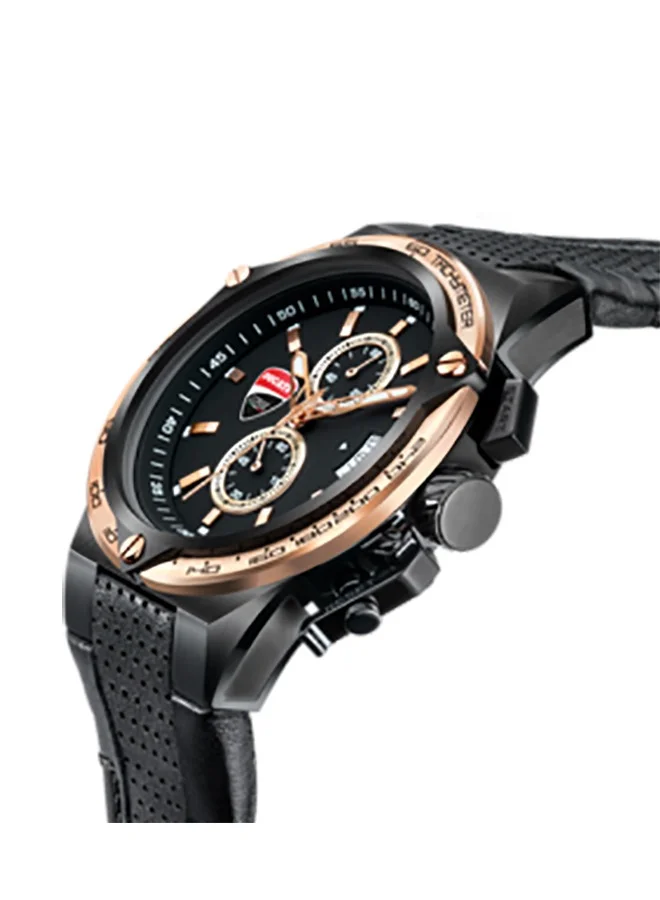 Ducati Corse Giro Uno Black Dial Black Leather Strap Chronograph Watch for Men 45mm