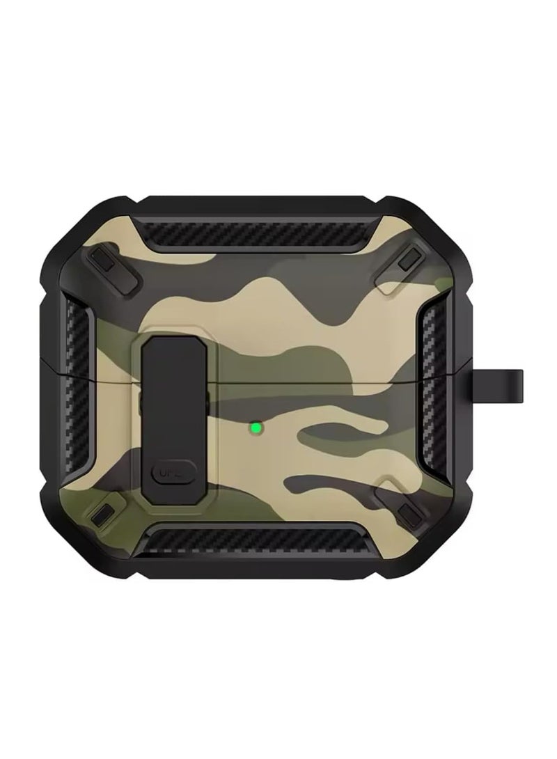 case Compatible with Samsung Galaxy Buds 3 Pro/Buds 3 Case Full-Body Shockproof (Secure Lock) Galaxy Buds 3 & Galaxy Buds 3 Pro (2024) with Carabiner (Camo Green) - Image 1