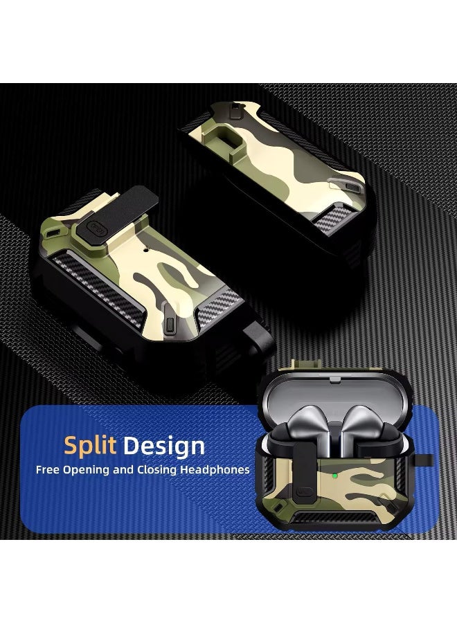 case Compatible with Samsung Galaxy Buds 3 Pro/Buds 3 Case Full-Body Shockproof (Secure Lock) Galaxy Buds 3 & Galaxy Buds 3 Pro (2024) with Carabiner (Camo Green) - Image 3