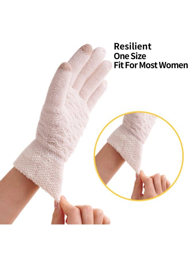 FENELY Women's Winter Warm Touch Screen Gloves Womens Thermal Cable Knit Wool Fleece Lined Glove for Cold Weather, White, One size - Image 5