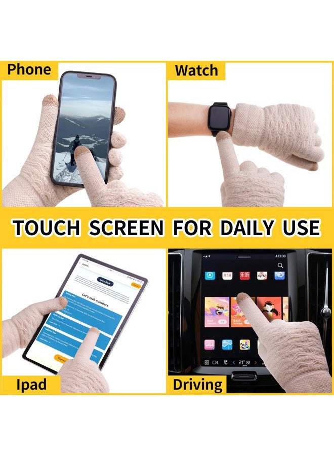 FENELY Women's Winter Warm Touch Screen Gloves Womens Thermal Cable Knit Wool Fleece Lined Glove for Cold Weather, White, One size - Image 4