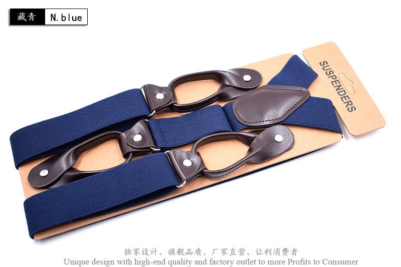 British Style Button Suspenders 3.5cm Wide Navy +120cm  - Image 1