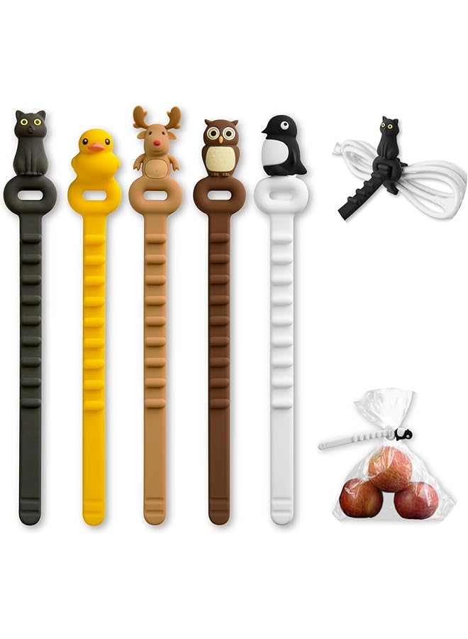 promass Silicone Ties Bag Clip, Cable Straps, Bread Tie, Reusable Rubber Twist Tie, All-Purpose Silicone Ties, Cable Ties, Silicone Cord, Household Snake Ties, Bag Sealing Clips, Character Sealed Tie - Image 1