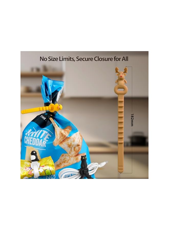 promass Silicone Ties Bag Clip, Cable Straps, Bread Tie, Reusable Rubber Twist Tie, All-Purpose Silicone Ties, Cable Ties, Silicone Cord, Household Snake Ties, Bag Sealing Clips, Character Sealed Tie - Image 4