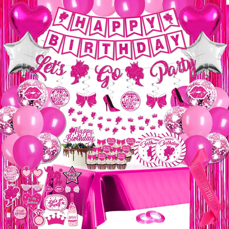 jenlion Hot Pink Birthday Party Decorations for Women GirlsHappy Birthday BannerHanging SwirlFoil balloonsParty Supplies Decor for 10th 13th 16th 18th 21st - Image 3
