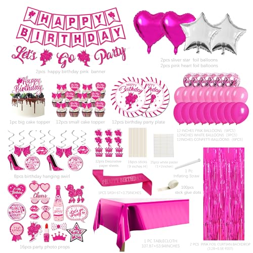 jenlion Hot Pink Birthday Party Decorations for Women GirlsHappy Birthday BannerHanging SwirlFoil balloonsParty Supplies Decor for 10th 13th 16th 18th 21st - Image 5
