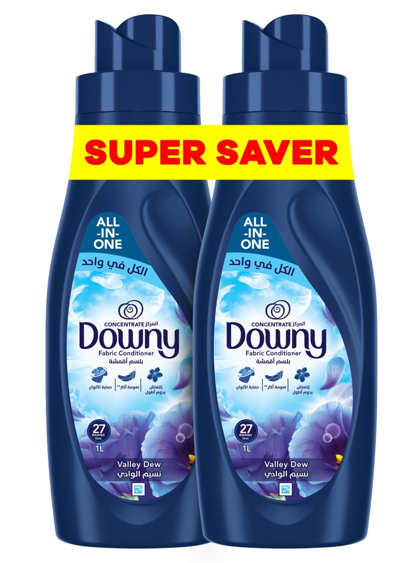 Downy Valley Dew Dual Pack Fabric Conditioner, Concentrate Softener, With Colour Portection, More Softness and Long Lasting Freshness 2 x 1L - Image 1