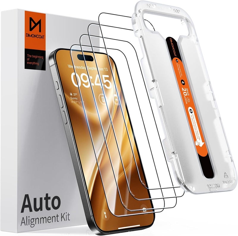 DIMONCOAT 4-PACK Screen Protector Compatible with iPhone 16 Pro Max [Auto Alignment Kit] [10X Military Protection] 16 Pro Max 6.9 inch Tempered Glass Film [Case Friendly] - Image 1