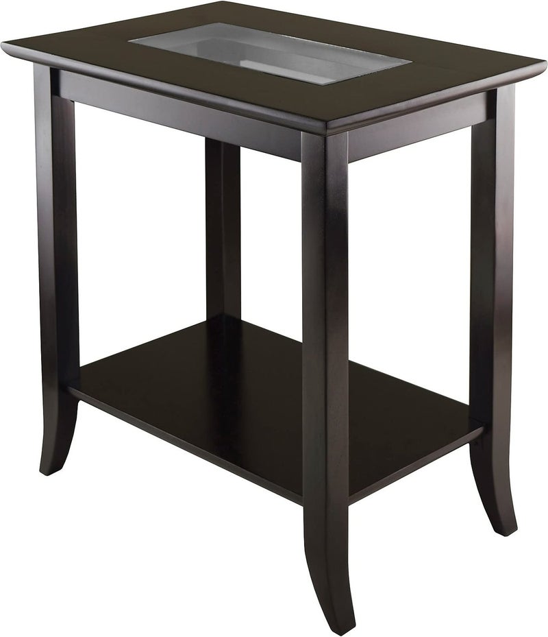 Winsome Genoa 25.04 x 23.94 x 16.3-Inch Composite Wood End Table with Glass Top, Dark Brown (92419) - Image 1