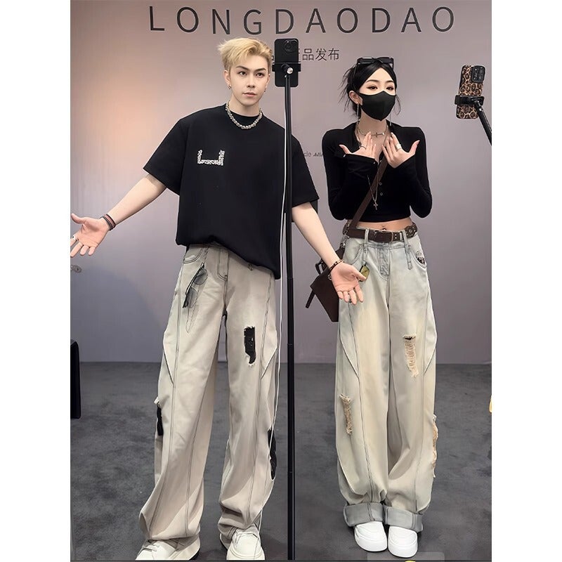Unisex Classic Denim Jeans Loose Fit Daily Outdoor Wear - Image 1