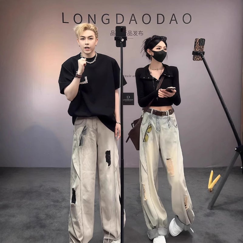 Unisex Classic Denim Jeans Loose Fit Daily Outdoor Wear - Image 3
