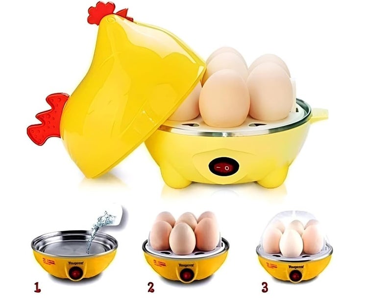 Egg Boiler - Cook perfect eggs in 10 minutes with 350W power, holds up to 7 eggs, elegant yellow finish
