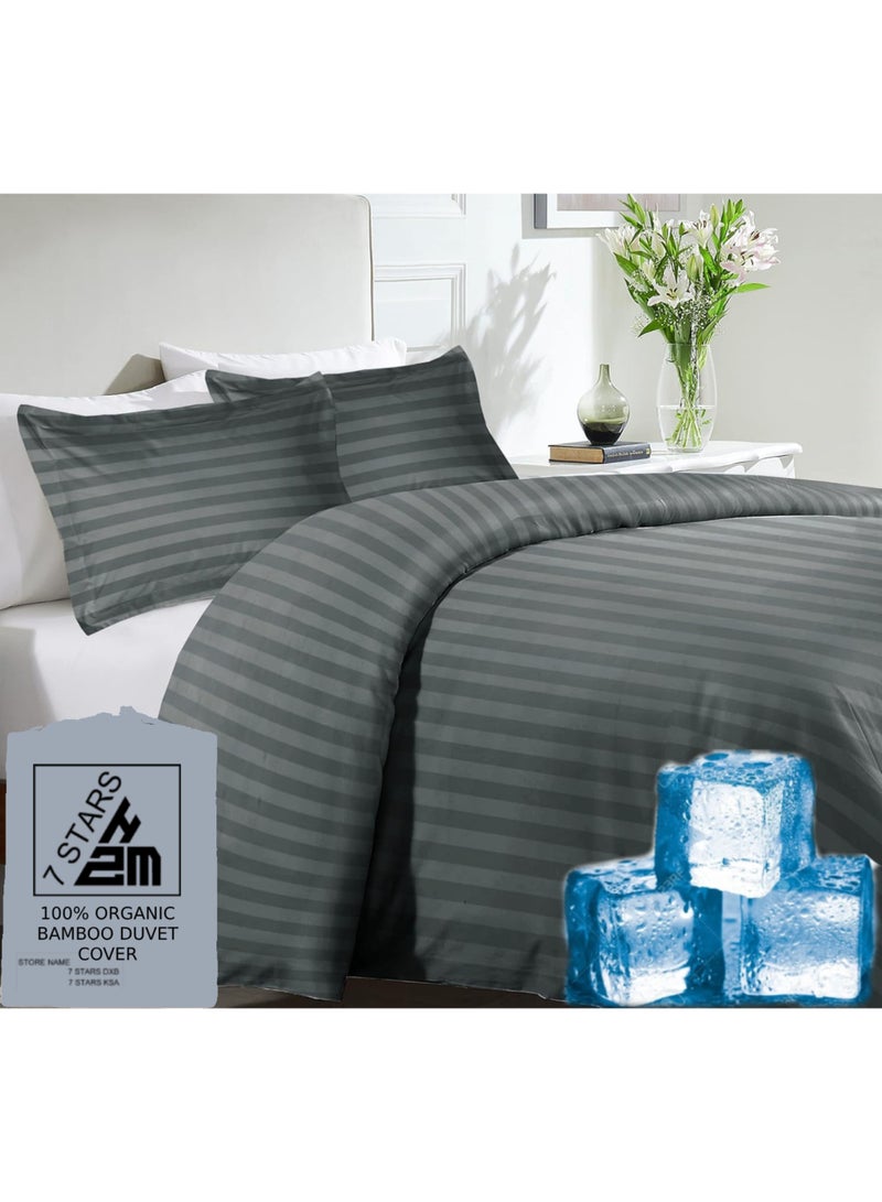 7 STARS HZM Bamboo Duvet Cover Single Size 150x200 cm With Button Closing and Corner Ties 400TC Cool, Anti-Allergic, Soft and Silky – Gray