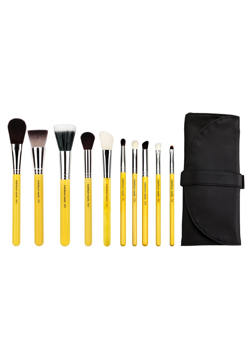 Bdellium Tools - Bdellium Tools Studio Mineral 10pc. Brush Set with Roll-up Pouch - Designed for Use with Mineral Makeup (Yellow, 1pc) - Image 1