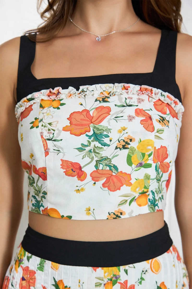Virgio VIRGIO 100% Modal Floral Ruffle Detail Crop Top