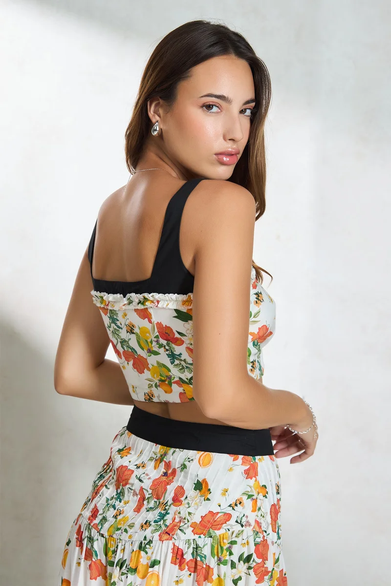 Virgio VIRGIO 100% Modal Floral Ruffle Detail Crop Top