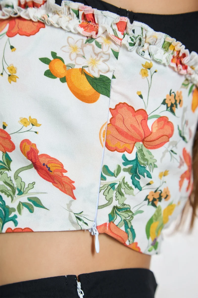 Virgio VIRGIO 100% Modal Floral Ruffle Detail Crop Top
