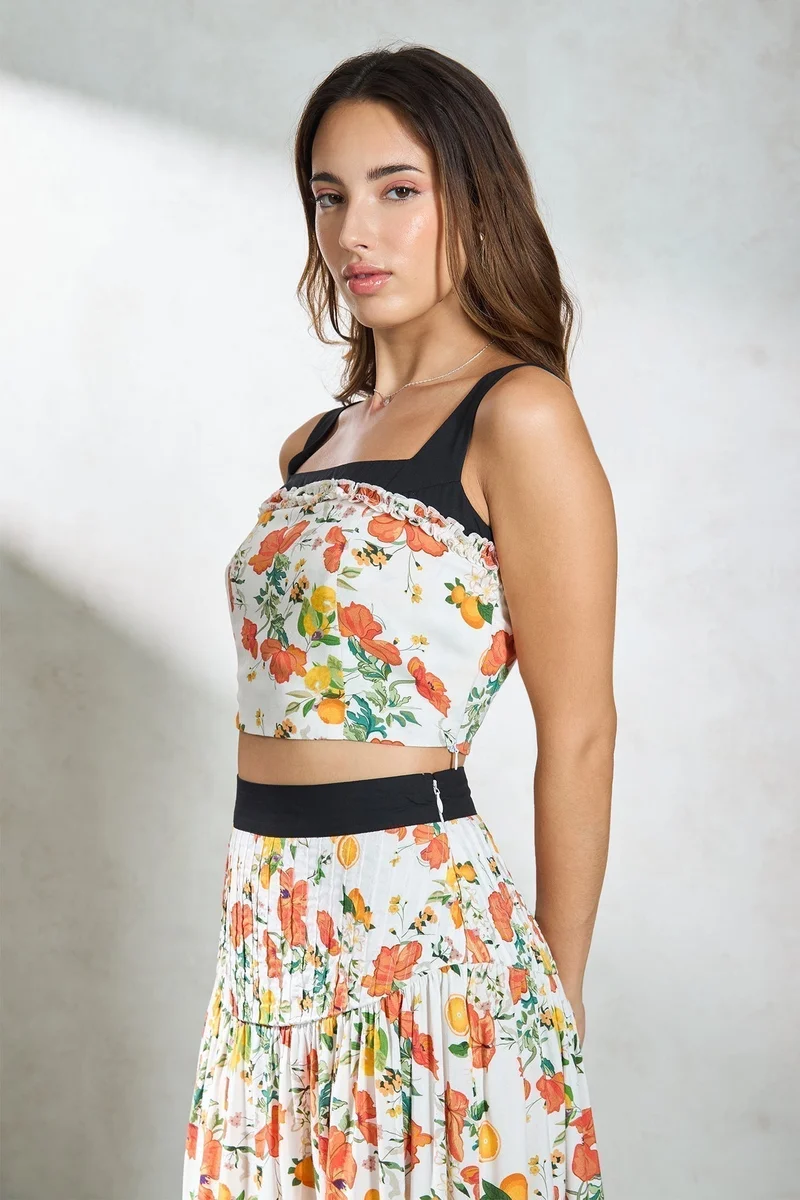 Virgio VIRGIO 100% Modal Floral Ruffle Detail Crop Top