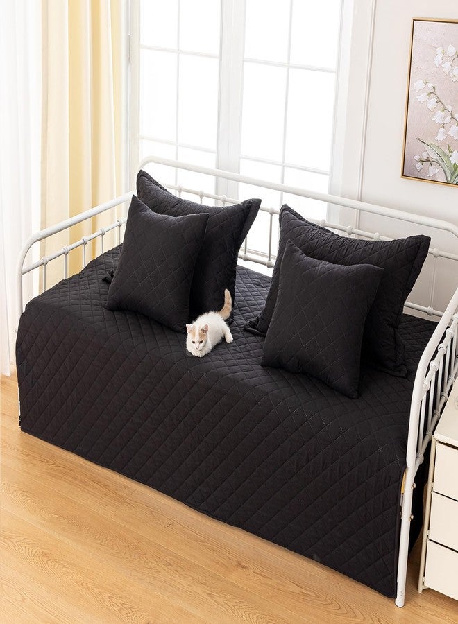 Feyocn 5-Piece Daybed Cover Set Black,Twin Cozy Daybed Bedding Sets for All Season Double Sided-Quilting Daybed Comforter Bedspread, Geometric Print Day Bed Cover for Twin Bed with 4 Pillow Shams,39"x75" - Image 2
