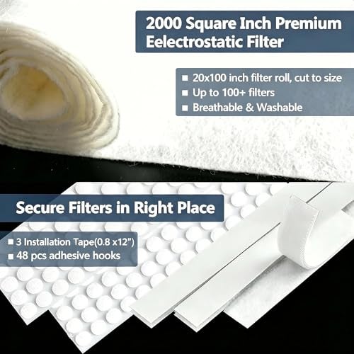 Demiwise MERV 8 Air Vent Filters Kit 20x100 Inch|Cut to Fit (60+ Filters) Filter Material,High-Grade Electrostatic Filter Media with 48 Hooks for Home Floor, Ceiling, HVAC Furnace Vents & Grilles - Image 4