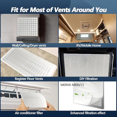 Demiwise MERV 8 Air Vent Filters Kit 20x100 Inch|Cut to Fit (60+ Filters) Filter Material,High-Grade Electrostatic Filter Media with 48 Hooks for Home Floor, Ceiling, HVAC Furnace Vents & Grilles - Image 5