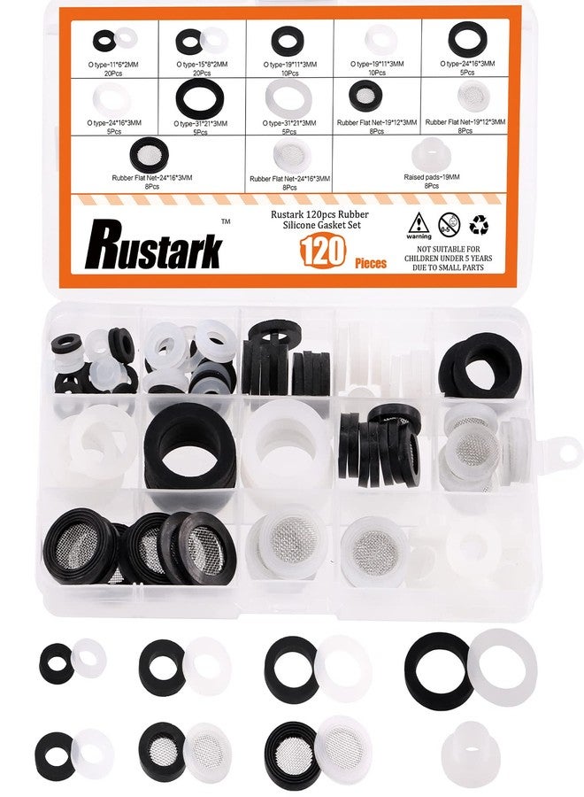 Rustark 120Pcs Plumbing Rubber Washers Silicone Gasket with Screen Mesh Assortment Kit Flat O Ring Washer Faucet Shower Head Washers for Garden Hose Sink Faucet Screen Filter Repair and Replacement - Image 1