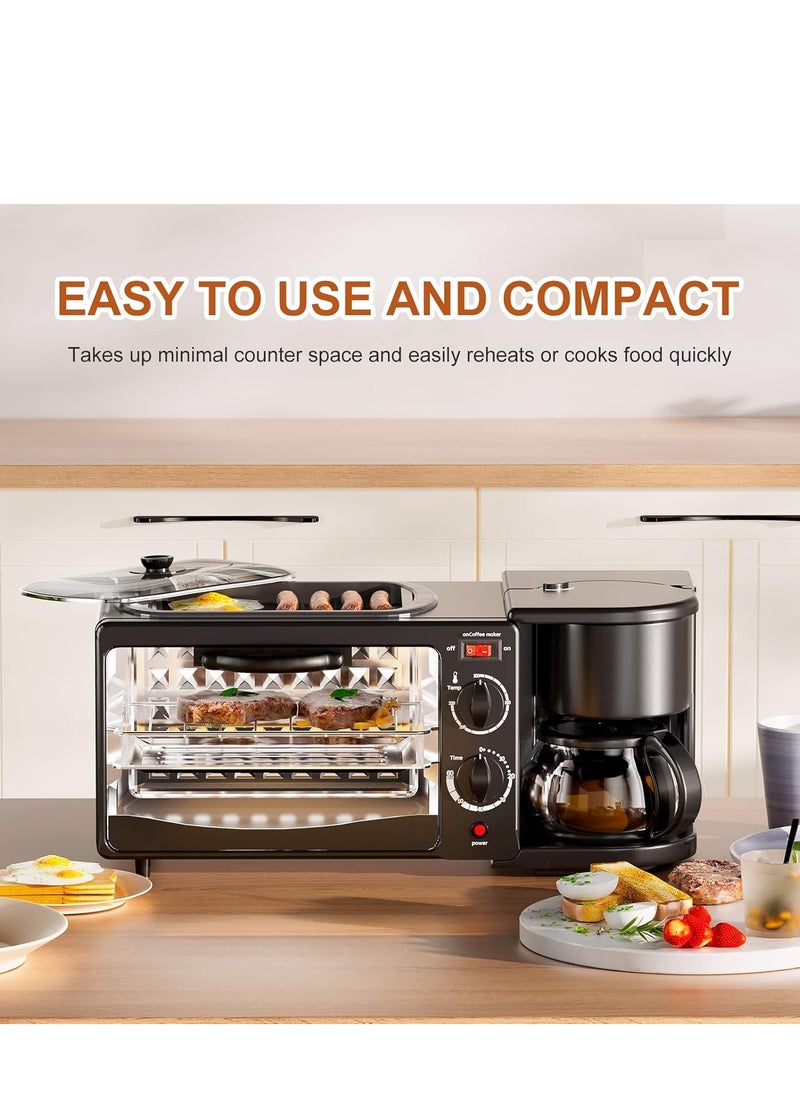 Generic - Breakfast Station, Toaster with Frying Pan, Portable Oven Breakfast Maker with Coffee Machine, Non Stick Die Cast Grill/Griddle for Bread Egg Sandwich Bacon Sausages - Image 1