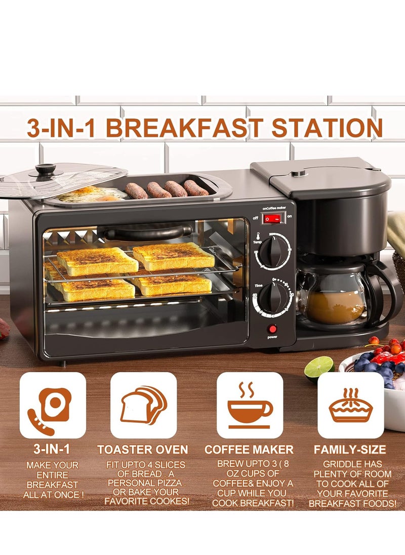 Generic - Breakfast Station, Toaster with Frying Pan, Portable Oven Breakfast Maker with Coffee Machine, Non Stick Die Cast Grill/Griddle for Bread Egg Sandwich Bacon Sausages - Image 1