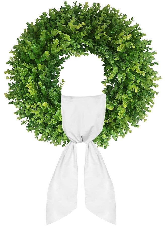 Diltik 20''Boxwood Wreaths for Front Door,Artificial Spring Summer Wreath,Boxwood Wreaths with Sash,All Seasons Wreath for Farmhouse,Wedding,St Patrick's Day Decoration,Indoor & Outdoor - Image 1