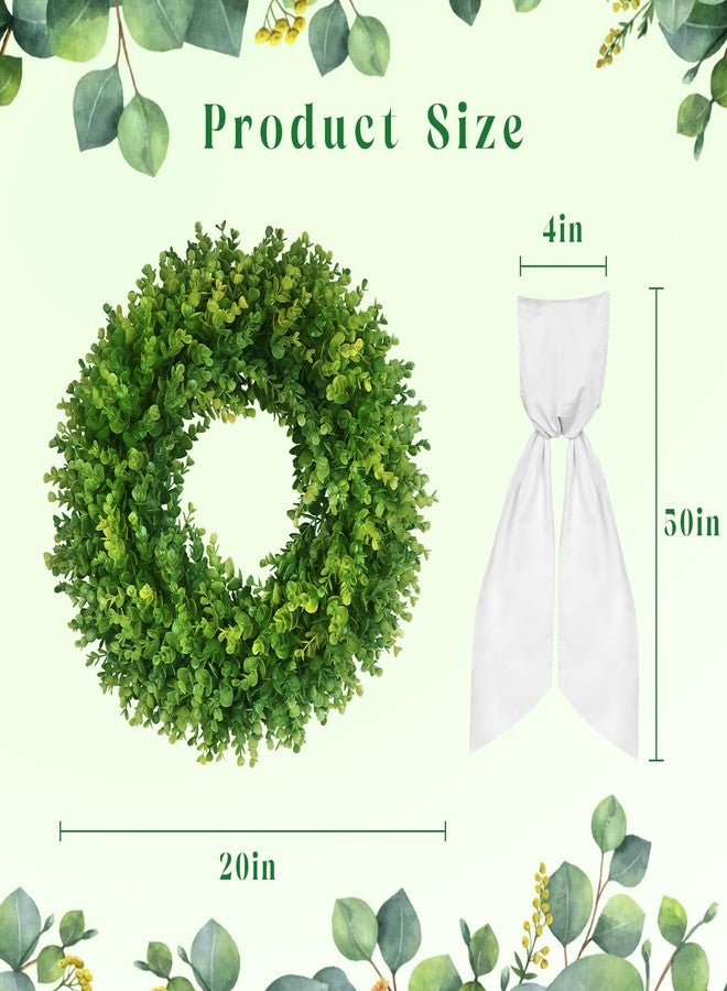 Diltik 20''Boxwood Wreaths for Front Door,Artificial Spring Summer Wreath,Boxwood Wreaths with Sash,All Seasons Wreath for Farmhouse,Wedding,St Patrick's Day Decoration,Indoor & Outdoor - Image 2
