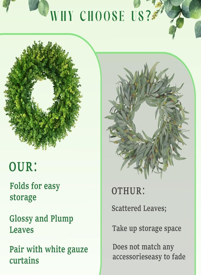 Diltik 20''Boxwood Wreaths for Front Door,Artificial Spring Summer Wreath,Boxwood Wreaths with Sash,All Seasons Wreath for Farmhouse,Wedding,St Patrick's Day Decoration,Indoor & Outdoor - Image 5