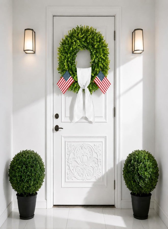 Diltik 20''Boxwood Wreaths for Front Door,Artificial Spring Summer Wreath,Boxwood Wreaths with Sash,All Seasons Wreath for Farmhouse,Wedding,St Patrick's Day Decoration,Indoor & Outdoor - Image 3