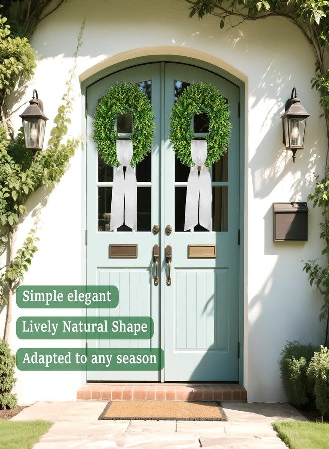 Diltik 20''Boxwood Wreaths for Front Door,Artificial Spring Summer Wreath,Boxwood Wreaths with Sash,All Seasons Wreath for Farmhouse,Wedding,St Patrick's Day Decoration,Indoor & Outdoor - Image 4