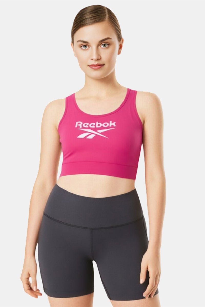 Reebok Women Plus Size Brand Logo Non Padded Sports Bra, Dark Pink - Image 1