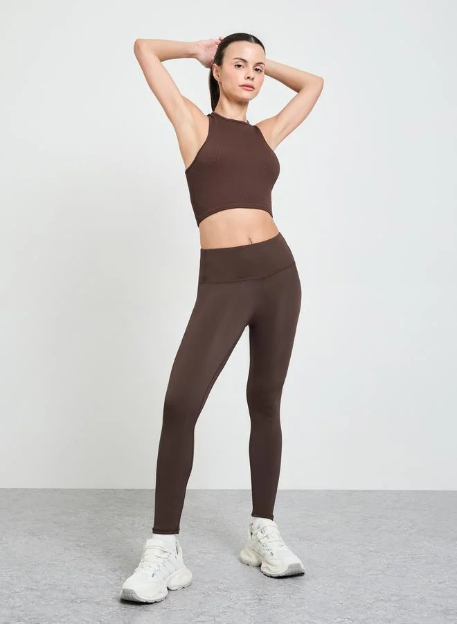 ستايلي اكتيف Brown Rib Textured Crop Tank