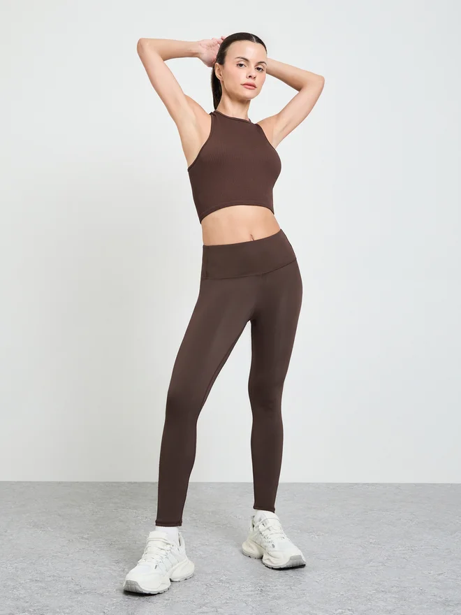 Styli Styli Brown Rib Textured Crop Tank