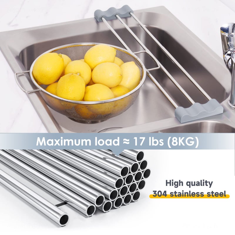 Tomorotec Adjustable Over-The-Sink Kitchen Rack for Dishcloths, Sponges, Bottles and Brushes - Heat-Resistant Stainless Steel with Slim, Expandable Design and Multifunctional Silicone Holder - Image 2